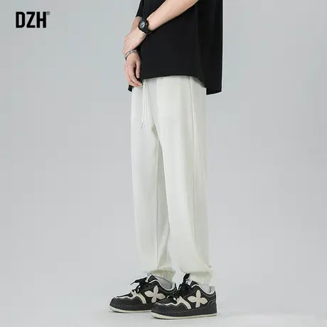 男生垂感裤子男款美式高街秋季休闲裤束脚2024新款米白色运动裤潮商品大图