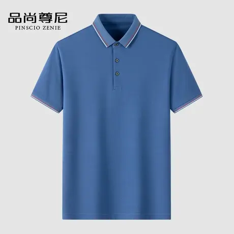 【含桑蚕丝】凉感撞色领边商务翻领男士短袖T恤POLO衫夏季爸爸装商品大图