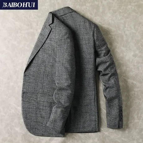 灰色西服外套男春季新款韩版修身中年商务休闲小西装男单件上衣薄商品大图