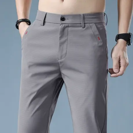 夏季薄款冰丝运动休闲长裤男士直筒宽松紧腰四面弹力男裤商务西裤商品大图