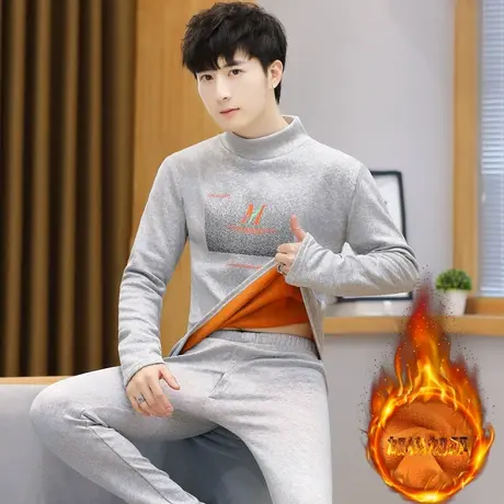 冬季加绒加厚保暖内衣套装男士青少年高初中学生大童中领秋衣秋裤图片