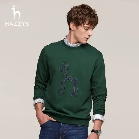 【直播闪降】Hazzys哈吉斯秋季新品男士长袖T恤宽松套头卫衣图片