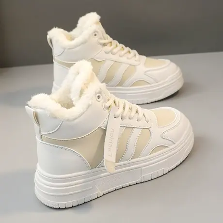 冬季加绒加厚高帮棉鞋女新款百搭休闲小白鞋防滑学生厚底运动板鞋商品大图