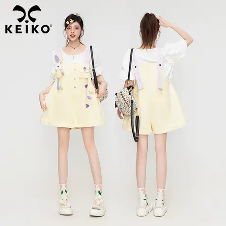 KEIKO 少年感牛仔背带裤夏日多巴胺穿搭可爱减龄少女感阔腿短裤子商品大图