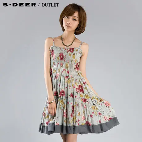【新品】sdeer圣迪奥专柜正品女夏印花抓皱吊带连衣裙4681218图片