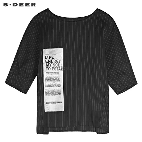 sdeer圣迪奥2019夏装新款撞色字母印花条纹蝙蝠袖衬衫女S19280439图片
