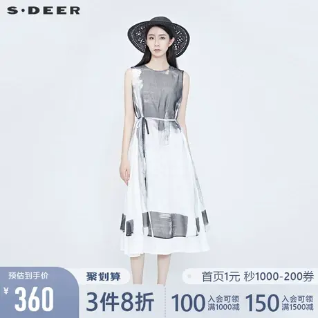 sdeer圣迪奥夏季无袖收腰晕染国风优雅原创设计连衣裙女S20281253🌁图片