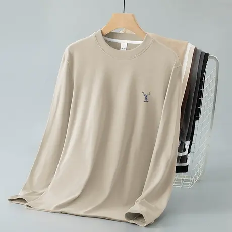 300g重磅双面德绒打底衫男士长袖t恤圆领上衣服保暖内搭秋衣小衫商品大图