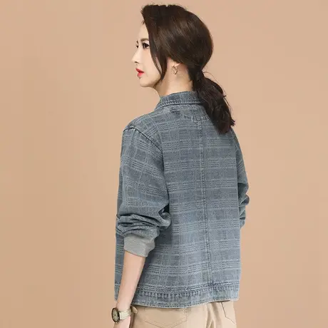 韩潮袭人韩系宽松格子牛仔外套女2024春新款百搭棒球服夹克上衣图片