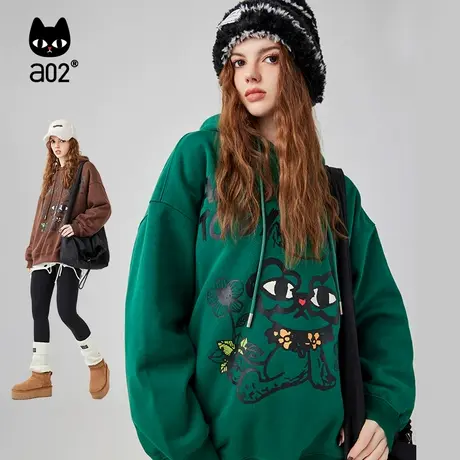 【呼呼严选专享】a02美拉德风潮酷加绒卫衣2023冬季宽松连帽卫衣商品大图