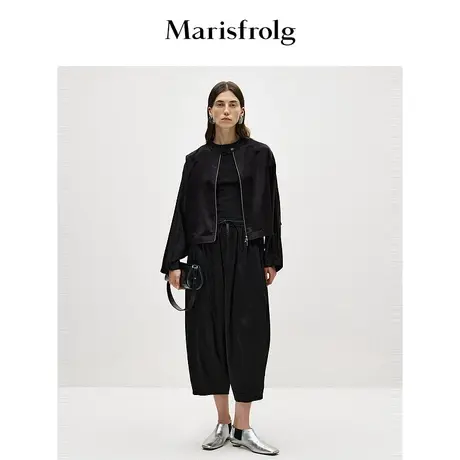 【松弛裤装】玛丝菲尔春季光耀黑九分宽松休闲灯笼裤女图片