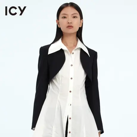 icy女装原创春季新款时尚通勤风设计感小众个性短款西装披肩外套图片