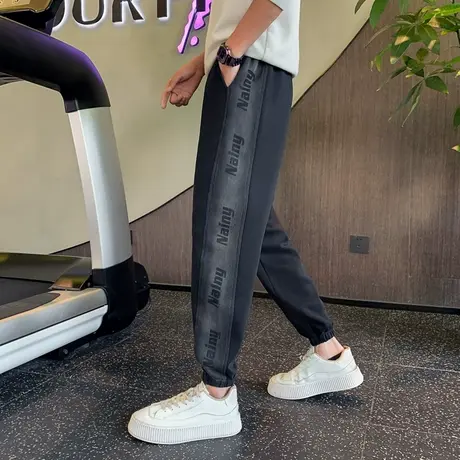 秋季潮牌运动裤侧面字母2023新款束脚休闲裤潮男卫裤百搭哈伦裤商品大图