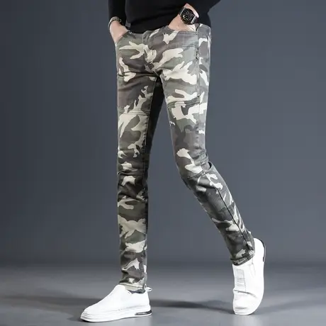 迷彩牛仔裤男修身小脚裤秋冬款2023新款时尚潮流男士弹力休闲裤子商品大图