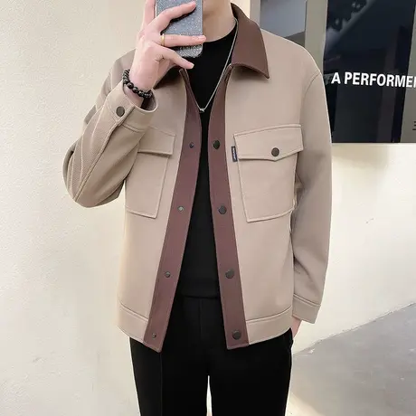 春秋季撞色拼接高级感翻领夹克男春秋季2024新款ins轻熟工装外套商品大图