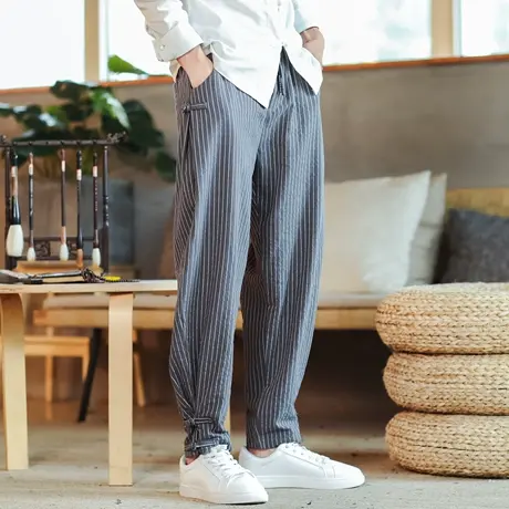 中国风裤子男宽松大码潮流复古盘扣唐装休闲裤中式锥形哈伦阔腿裤图片