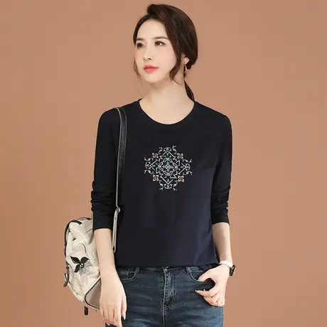 韩潮袭人圆领设计感长袖T恤女2024春季新款百搭休闲打底衫上衣图片
