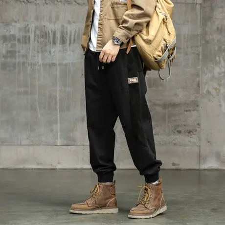 潮流束脚裤子男款水洗复古潮流裤子男款百搭纯色男工装裤潮流男装商品大图