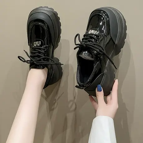 小皮鞋女款2024春季新款厚底鞋子百搭英伦系带增高配裙子单鞋女鞋图片