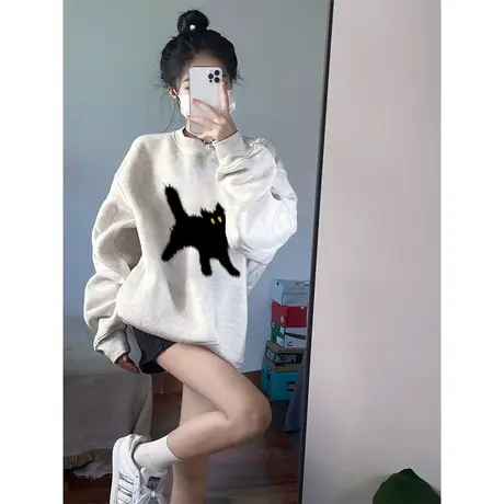 设计感圆领卫衣女2024新款爆款春秋季薄款宽松bf慵懒风早秋上衣服图片