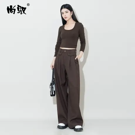 深咖啡弹力高腰西裤直筒裤女2023年秋冬新款拖地裤遮肉显瘦阔腿裤图片