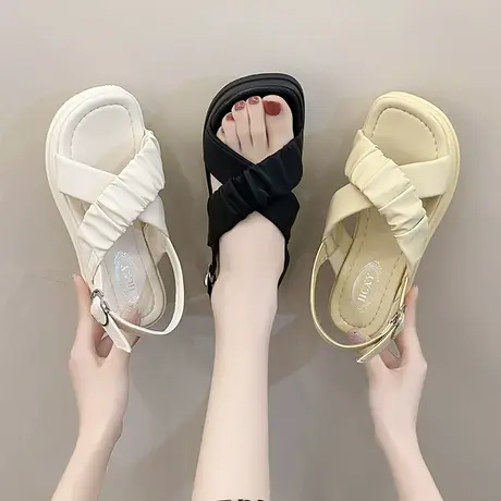 法式平底凉鞋女夏季2023爆款今年流行的高级感仙女风沙滩鞋罗马鞋商品大图