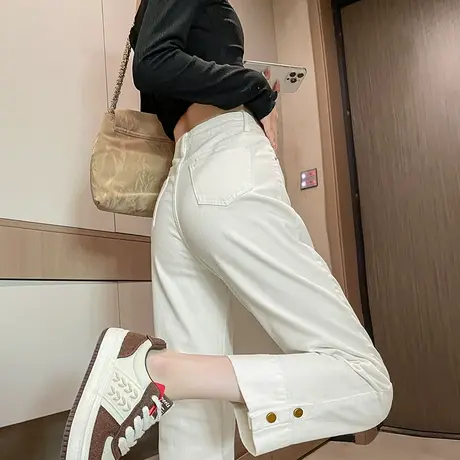 白色直筒牛仔裤女春秋2024年新款高腰八分小个子九分百搭烟管裤子商品大图