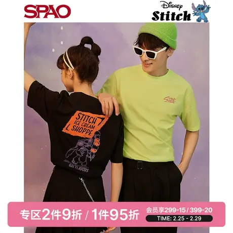 SPAO迪士尼史迪奇联名夏季情侣新款圆领短袖T恤SPRLC24D26图片