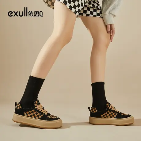 依思q原创潮鞋2024春季新款网红鞋子女超火ins休闲鞋女棕色棋盘格图片