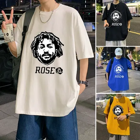 美式高街罗斯头像印花纯棉短袖T恤男夏季薄款潮流打底衫半袖体恤图片