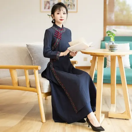 筠雅新中式改良奥黛旗袍2023年轻款少女复古中国风显瘦裙子23J192图片