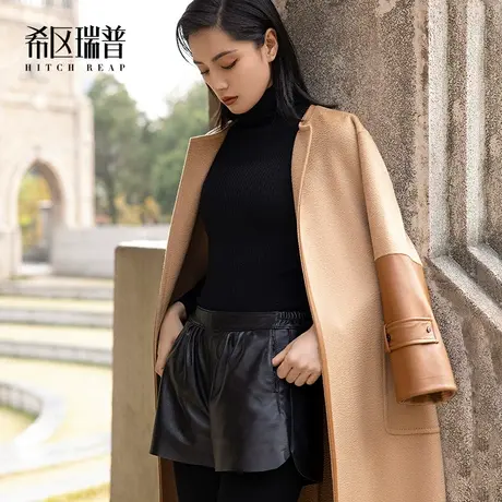 希区瑞普显瘦羊皮短裤女宽松潮2023年秋冬新款打底裤高腰黑色皮裤商品大图