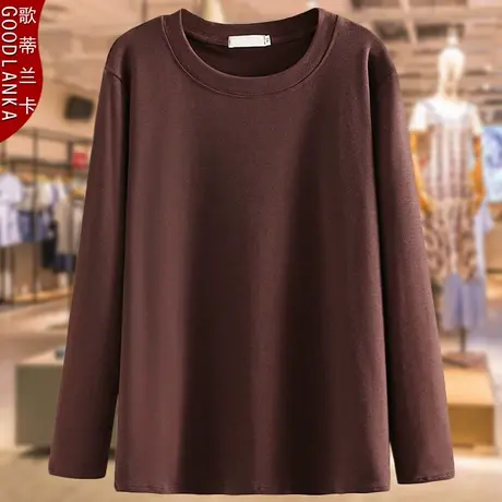 春装加肥加大码打底衫女200斤简约百搭洋气上衣中年妈妈装长袖T恤商品大图