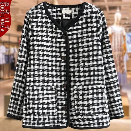 妈妈外套春秋新款宽松200斤洋气加肥加大码女中年女士千鸟格上衣图片