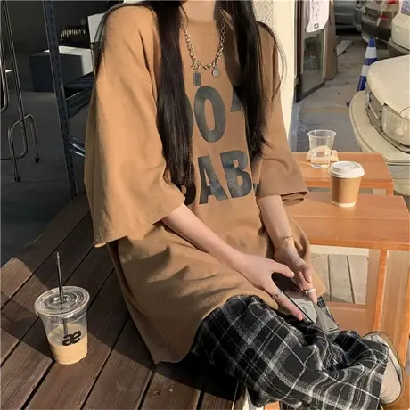 中长款短袖t恤女2021新款夏季宽松韩版半袖设计感小众上衣服ins潮商品大图