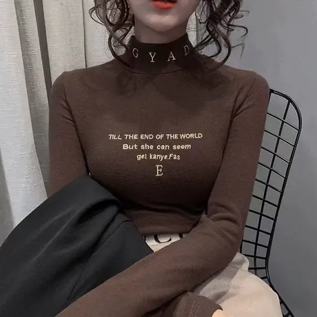 双面德绒打底衫女秋冬洋气长袖加绒上衣修身半高领内搭冬2023新款图片