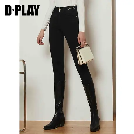 DPLAY德帕拉秋装冬款黑色高腰弹力显瘦小脚磨毛加绒牛仔裤女商品大图