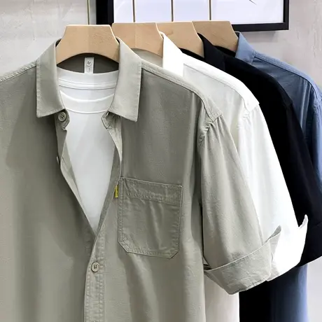 五分袖衬衣男短袖高级感轻奢级商务高端纯棉工装半袖衬衫男夏季薄商品大图