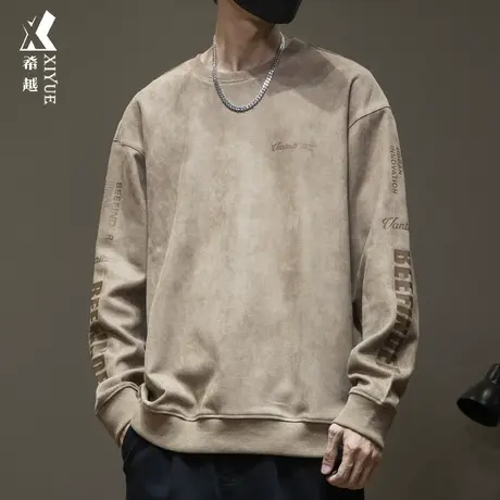 美式麂皮绒卫衣男加绒秋冬季宽松大码男士加肥加大胖子上衣外套潮商品大图