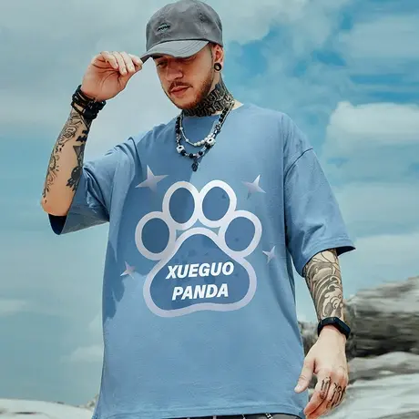 欧美高街oversize短袖T恤男宽松大码男装国潮加肥加大半袖情侣装商品大图