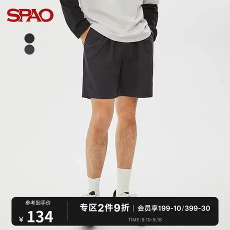 SPAO男士短裤夏季新款纯色抽绳松紧腰休闲裤SPTHC23H15图片