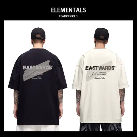 美式重磅潮牌宽松T恤胖子短袖男加肥加大五分袖字母大码男装夏季商品大图