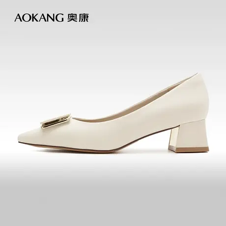 【门店发货】奥康女鞋 2023秋季新款尖头简约粗跟时尚单鞋通勤OL商品大图