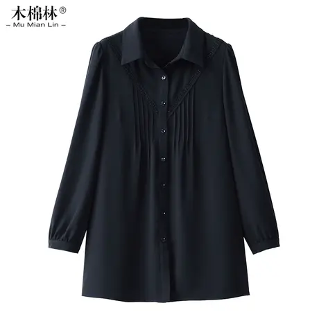 黑色纯色遮肚子大码女装上衣2024春季新款时尚衬衫衬衣2024流行女商品大图