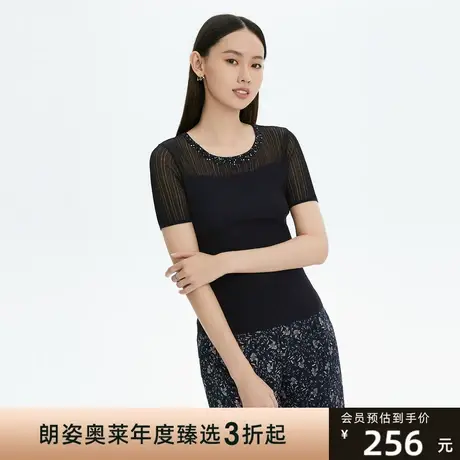 Lancy/悦朗姿女夏新款圆领短袖修身针织T恤女商场同款正品商品大图
