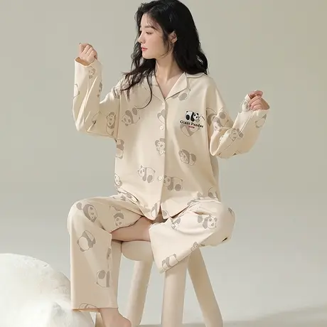 南极人女士睡衣女春秋款纯棉长袖大码可外穿家居服套装2023新款夏商品大图