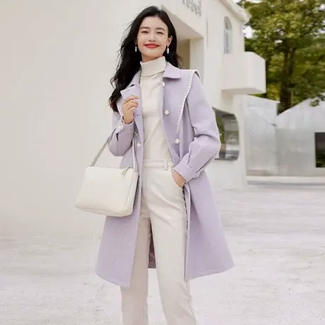时尚气质长款毛呢外套2022年秋季新款淑女温柔甜美显瘦通勤上衣商品大图