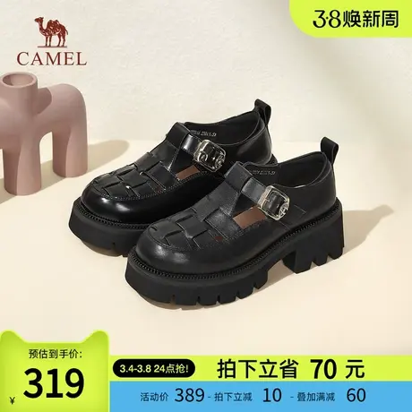 骆驼女鞋2024春夏新款时尚百搭厚底罗马凉鞋粗跟经典休闲凉鞋图片