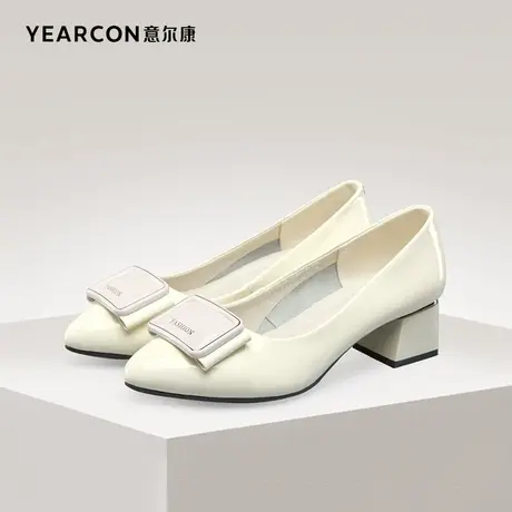 意尔康女鞋官方旗舰店单鞋女百搭休闲粗跟尖头一脚蹬工作鞋商品大图