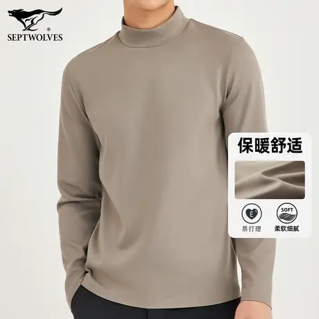 七匹狼半高领长袖T恤男士秋冬季内搭衣服柔软易打理修身显瘦上衣商品大图